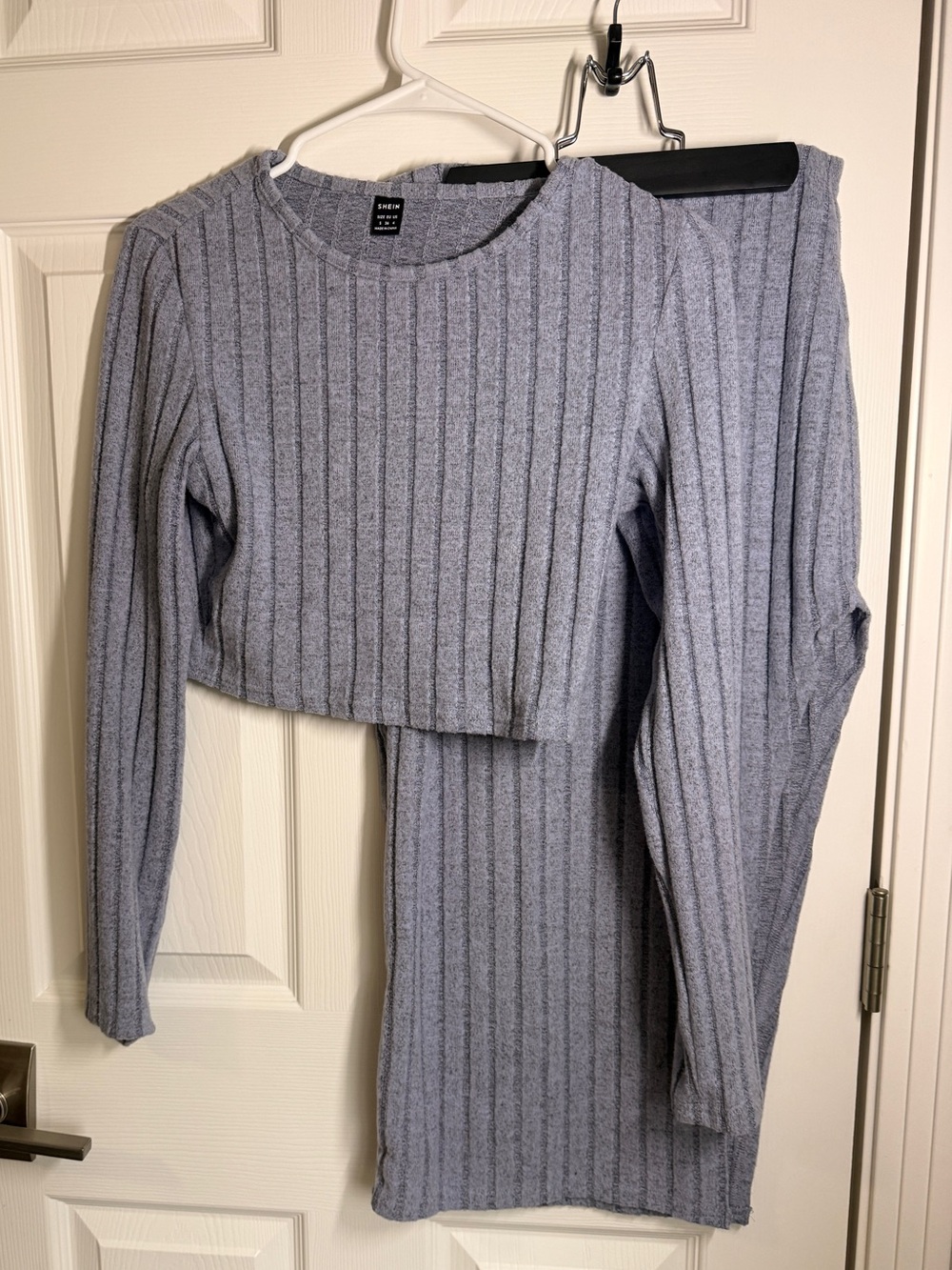 Ribbed Knit Two-Piece Set - Light Heather Gray/ slate blue